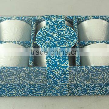 White Ceramic Tea Cup With Flower Embossing for Wholesale 6 Pcs per Set,with Color Box photo-2