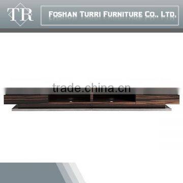 Modern Ebony Veneer MDF Base TV Stand With Natural Travertine Top