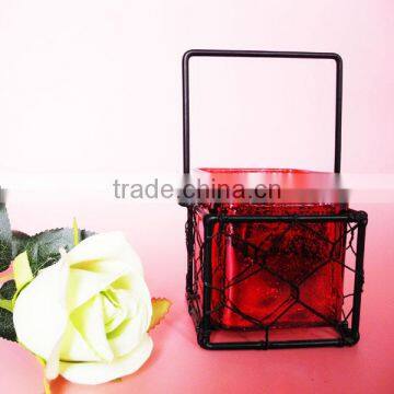 Graceful Red Mercury Square Glass Candle Holder With Black Metal Stand photo-3