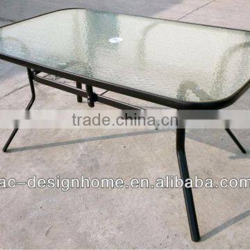 RECTANGULAR TEMPERED GLASS/STEEL OUTDOOR DINING TABLE