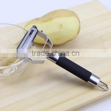 Kitchen Multifunction Stainless Steel Potato Julienne Peeler with Black Rubber Handle