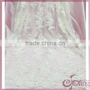 2016 new arrival beaded embroidery bridal lace fabric for wedding dress, gown