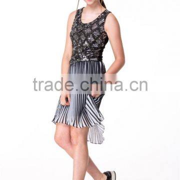 2017 New Arrival Lovely 2 Pieces Set Christmas Beaded Top and Pleated White & Black Skirt photo-5