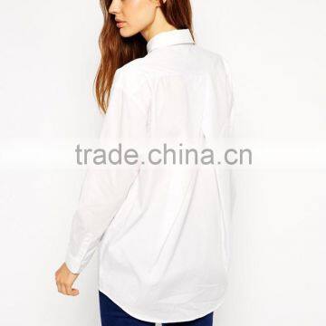 Hot Sale Slim Boyfriend Classic Point Collar White Shirt With Pleat Detail Back photo-2