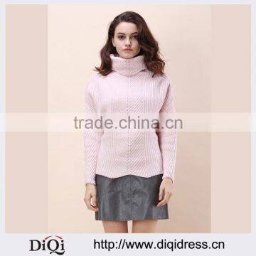 Warm Women Long Sleeve Turtleneck Pink Sweater(DQE0012TS)