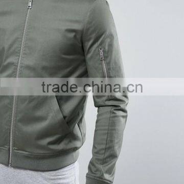 Best Price High Quality New Design Durable Ribbed Collar Cotton Spandex Grey Slim Fit Zip Opening Casual Men Plain Bomber Jacket photo-3