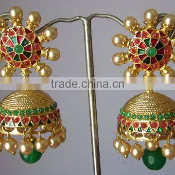 Jhumka Enamel polki gold tone dangler EARRINGS