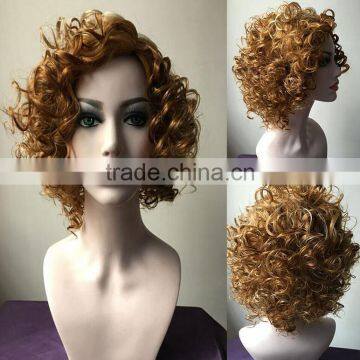 European Golden Hair Women Short Blonde Wigs Afro Kinky Synthetic Hair Lace Front Party Wig photo-2
