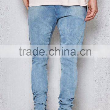 Drop Skinny Indigo Blue Biker Denim Joggers photo-4