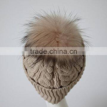 Myfur Knitted Beanie Slouchy Unisex Cap Baggy Skull Ski Keep Warm Hat With Fur Ball
