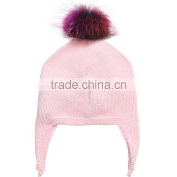 Myfur Customized Cute Set Of Knitting Hat and Scarf Cotton Yarn with Detachable Fur Pom Pom For Girls Kids