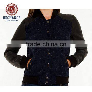 tweed baseball leather jacket for women