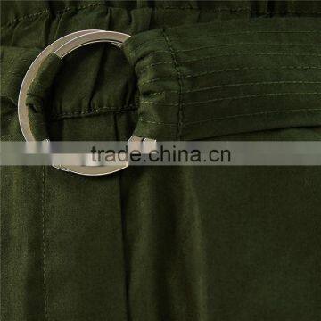 Green Twill Cargo Pants Womens Cropped Trousers With Belt and Buckle photo-5