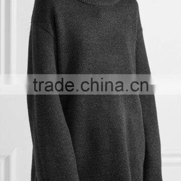High Quality Slips On Charlcoal Wool and Cashmere-Blend Turtleneck Sweater With Scoop Hem