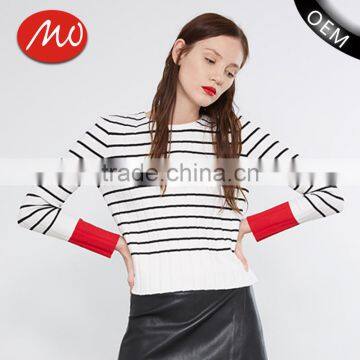 Ladies black and white striped computer knitted striped sweater with hihg quality