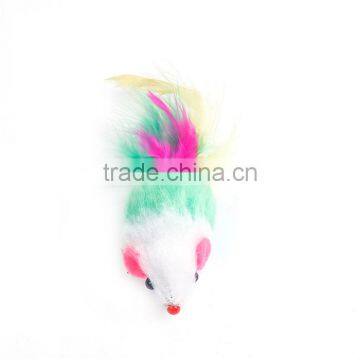 Plush Wand Pet Teaser Mouse Animal Green White Feather
