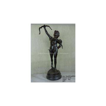 bronze Cupid sculpture with bow and arrow