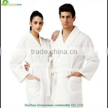 Waffle cotton embroidered robe and waffle bathrobe for couple shawl/kinomo style robe