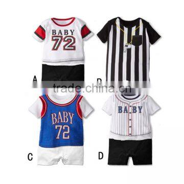 Summer Baseball Style Thin Section Short Sleeve Stripe Printing Toddler Baby Romper