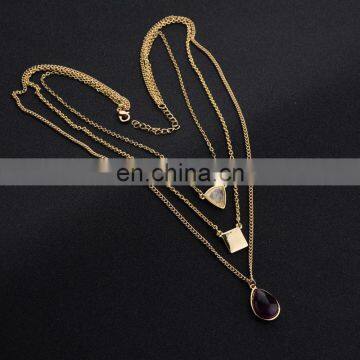 New Arrivals 3 Layers Chains Waterdrop and Geometry Necklace