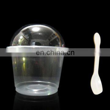 Disposable Plastic Cup Spoon With Lid 300ml Belt Jelly Pudding Yogurt Tea Cup photo-4