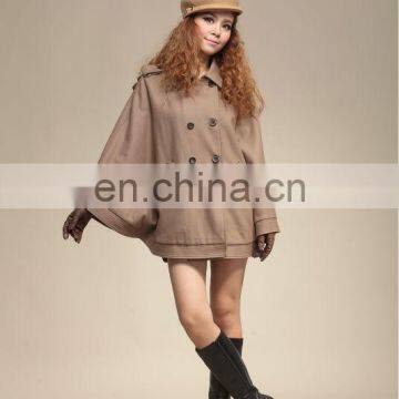 Ladies Mantle Coat With Big Sleeve Double Breasted