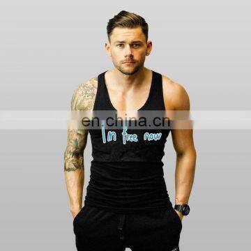 fitness black printed stringer vest mens spandex singlet