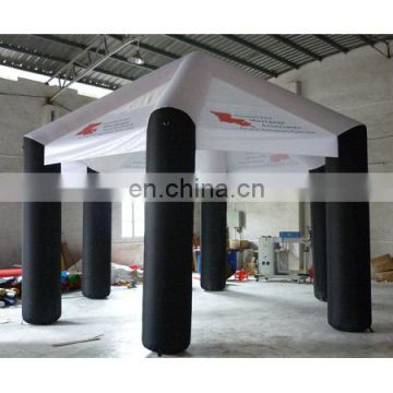 inflatable tent with white top and black leg.