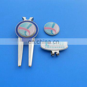 high quality customized golf used gift sets custom printiing logo hat slip metal golf divot tool