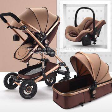 Luxury High Landscape Safe Baby Stroller 3 in 1 Aluminum Alloy Frame Cotton Canopy Stroller Baby Pram