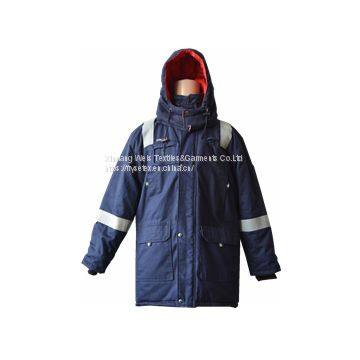 Anti Static Hooded Fire Resistant Winter Coat With Reflective Tape 250gsm