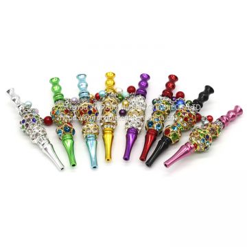 118mm Length metal smoking pipe with metal beads male cigarette holder female filter rod with penant