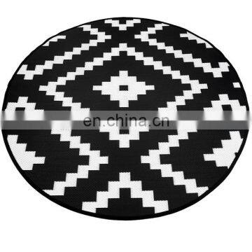 Black And White 7x7' Round Reversible Polypropylene Outdoor Rug Patio/Deck Camper Beach Mat/Reversible Picnic Carpet RV Mats photo-2