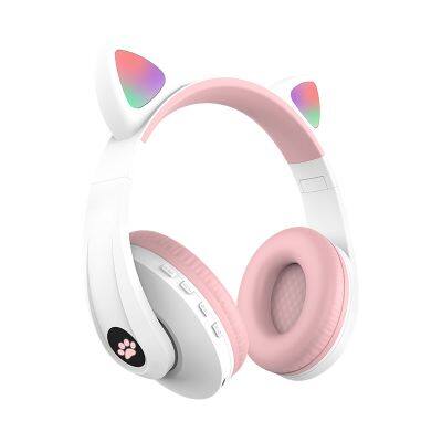 Headset Bluetooth Compatible Headset Wireless LED Girl Stereo Foldable Sports Headset Microphone Headset Cute Cat Ears photo-2