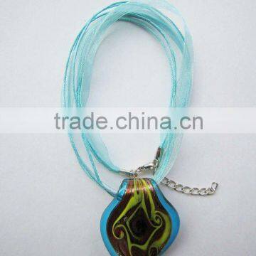 promotion gift Lampwork Glass Pendant Necklace Lampwork glass Necklace glass pendant lamp red with wax cord