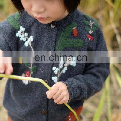 Kids Cashmere Cardigan Sweater With Three-dimensional Hand Embroidery photo-3