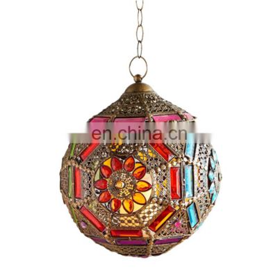 Wholesale Metal Colorful Glass Moroccan Lighting Style Hanging Moroccan Lamp For Home Wedding Decoration