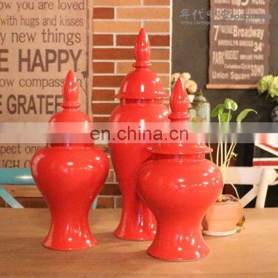 Tall Chinese Hand Maded Ceramic Porcelain Red Temple Jar Lots Of Color Available