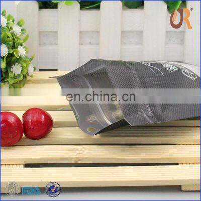 Matte Stand up Dried Food Packaging Plastic Zip Lock Bags Round Window Black Mylar Bags