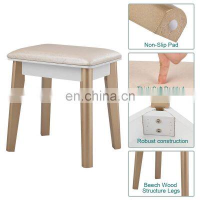 Makeup Table and Cushioned Stool Set for Women Girls