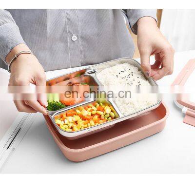 Luxury Reusable Double Wall Eco Friendly 3 Compartment Stainless Steel Bento Black Lunch Box photo-2