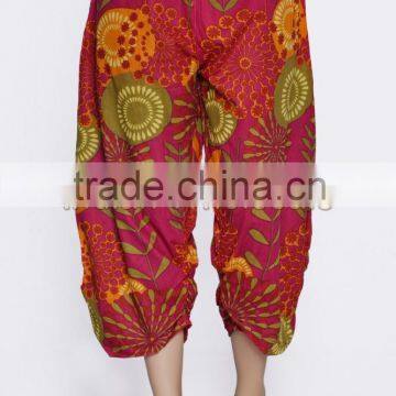 Indian Women Cotton Printed Pink Color Capri Pants Causal Trouser Yoga Dance Baggy Hippie Genie Casual Pants 2011PNK