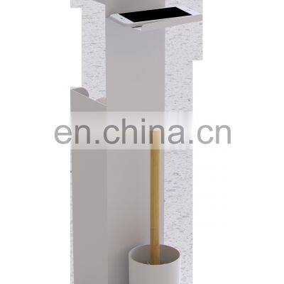 2022 Hot Sale Iron Powder Coating Bamboo Toilet Roll Paper Holder With Toilet Brush photo-4