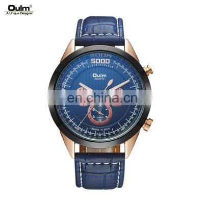 OULM 3901 Men Sport Casual Watches Waterproof Analog Quartz Fashionable Leather Strap Watch