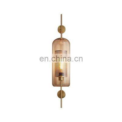 Classical Retro Style Wall Light E27 Cylindrical Shape Glass Gold Surface Mounted Indoor Sconce