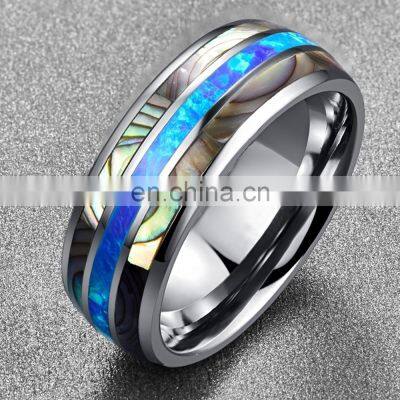 8mm Men Black Stainless Steel Ring Carbide & Abalone Shell Inlay Ring Wedding Band Fashion Men Accessories photo-2