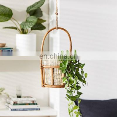 Best Seller Rattan Hanging Planter Set With Seagrass Straw Planter Storage Basket Plant Holder Wholesale