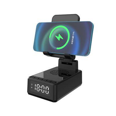 New three-in-one Bluetooth speaker wireless charging mobile phone holder house hold desktop play folding Phone holder