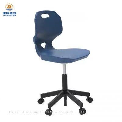 Single student chair with plastic shell and metal frame