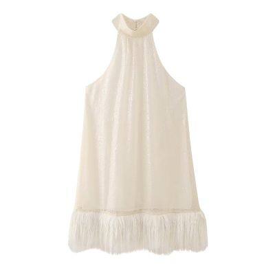 Spring New Arrival Women's Dress with Fringe and Sequins Halter Neck Skirt